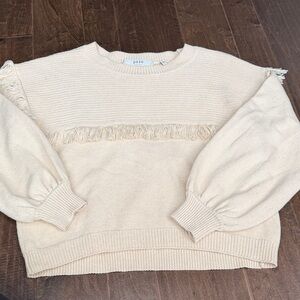 Joie Cream Fringe Crewneck Sweater with Balloon Sleeves